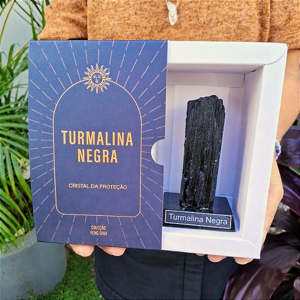 Turmalina Negra Base de Madeira - Coleção Feng Shui Proteção