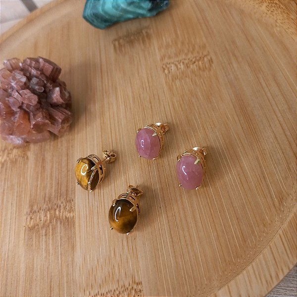 Brinco Cristal Oval - Folheado a Ouro