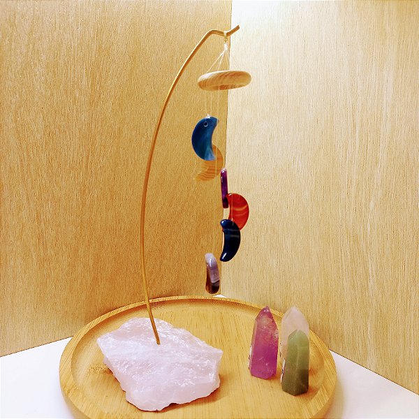 Móbile de Mesa Lua Ágata Mistas - Base Quartzo Rosa