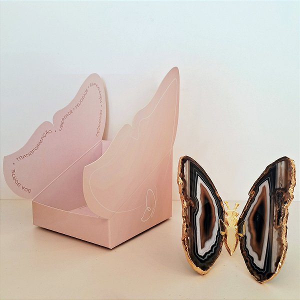 Borboleta Ágata Marrom - Borda Dourada - Coleção Asas