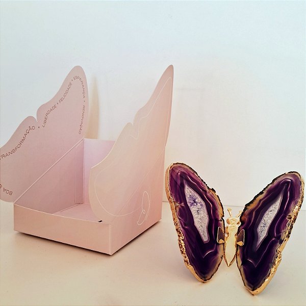 Borboleta Ágata Roxa - Borda Dourada - Coleção Asas