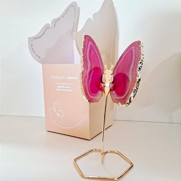Borboleta Ágata Pink -Dourada - Base de Ferro