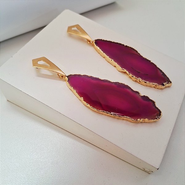Brinco Ágata Pink - Folheado a Ouro