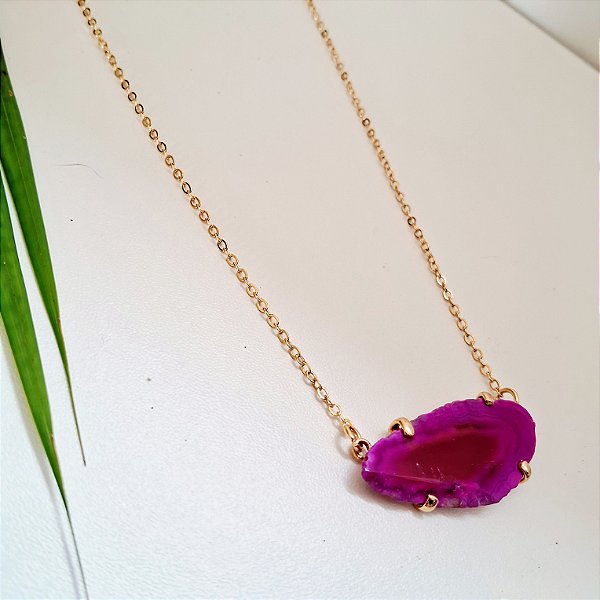 Colar Garra Chapa Ágata Pink - Folheado a Ouro