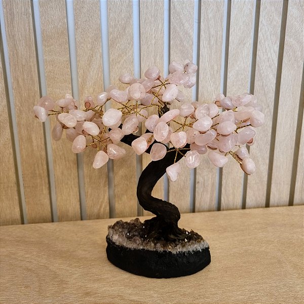 Árvore Quartzo Rosa - Base Ametista - 24 Galhos