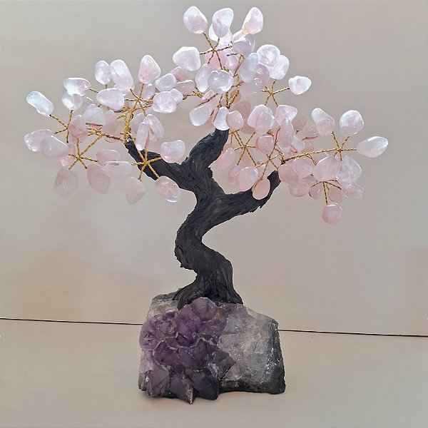 Árvore Quartzo Rosa - Base Ametista - 24 Galhos