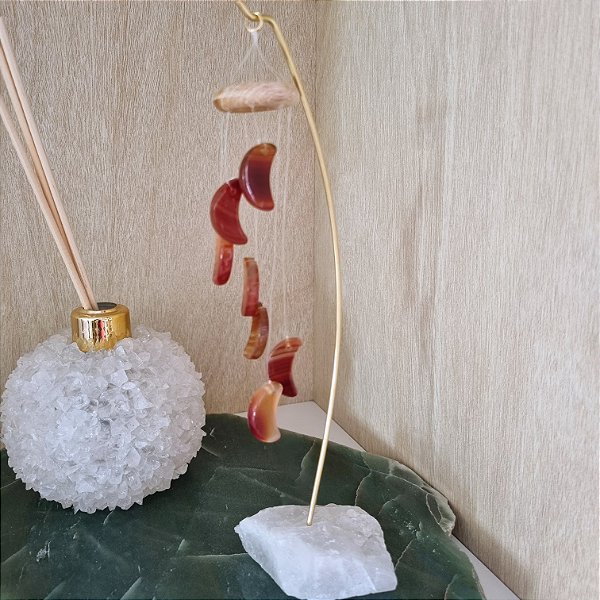 Móbile de Mesa Lua Ágata  - Base Quartzo Branco