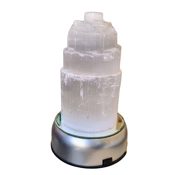 Luminária Selenita Bruta 19cm - 220v  - Plataforma Giratória Led Multicores