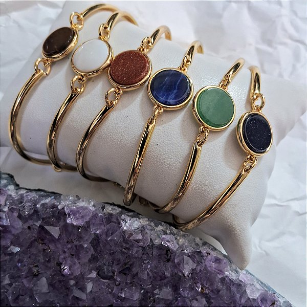 Pulseira Bracelete Chapa Cristal - Folheado a Ouro