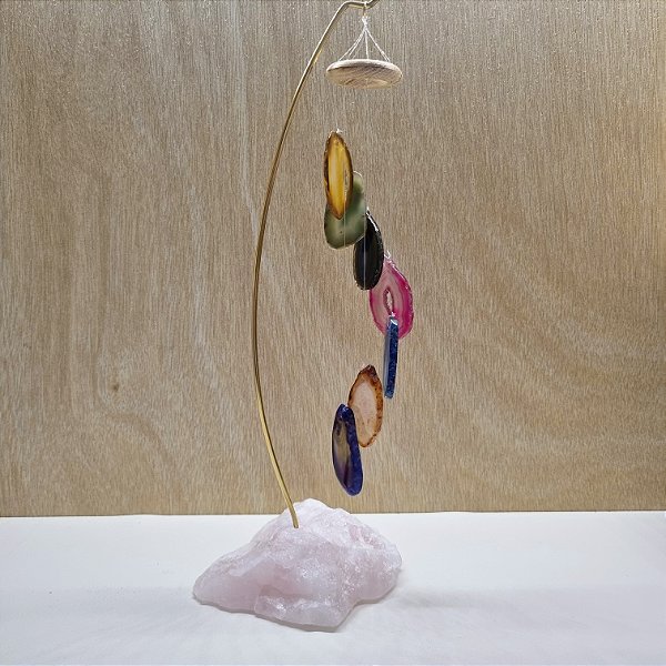 Móbile de Mesa Chapa de Ágata - Base Quartzo Rosa