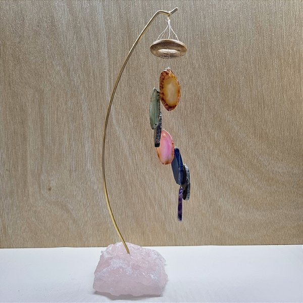 Móbile de Mesa Chapa de Ágata - Base Quartzo Rosa