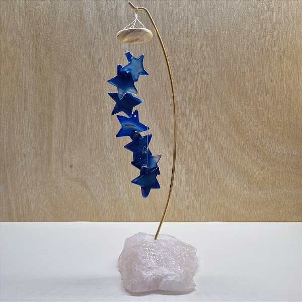 Móbile de Mesa Estrela Ágata Azul - Base Quartzo Rosa