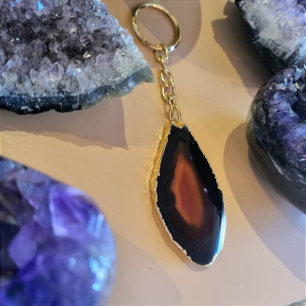 Chaveiro Chapa Ágata Dourado - Borda Dourada