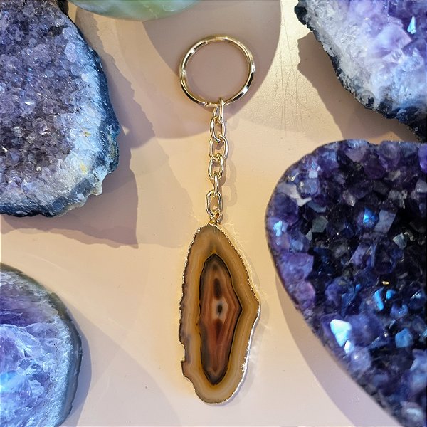 Chaveiro Chapa Ágata Dourado - Borda Dourada