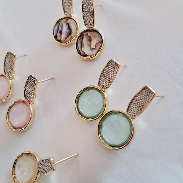 Brinco Cristal Facetado - Folheado a Ouro com Detalhe em Ródio Branco