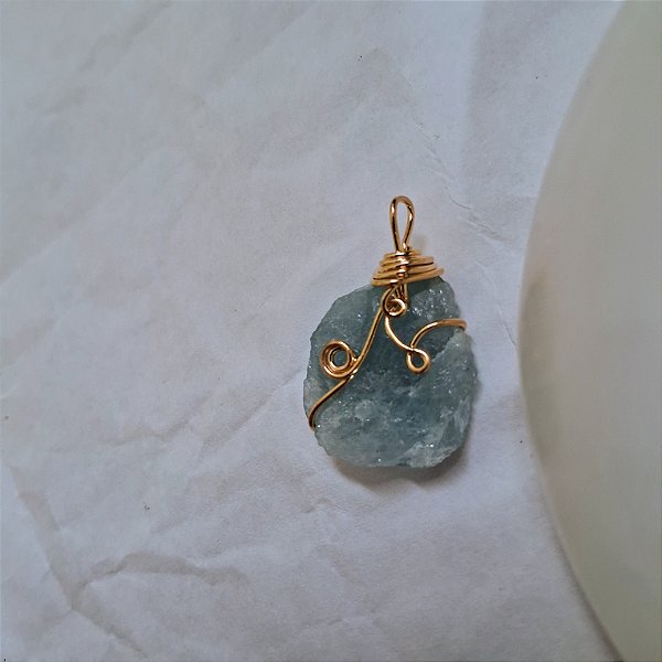Pingente Boho Água Marinha Bruto - Folheado a Ouro