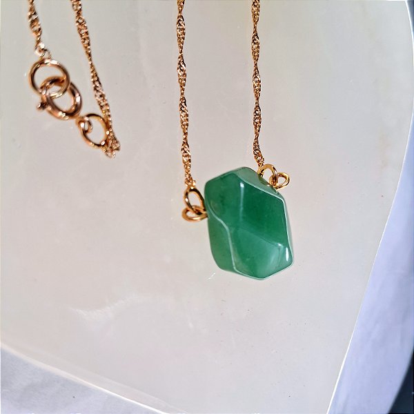 Colar Quartzo Verde Facetado - Folheado a Ouro