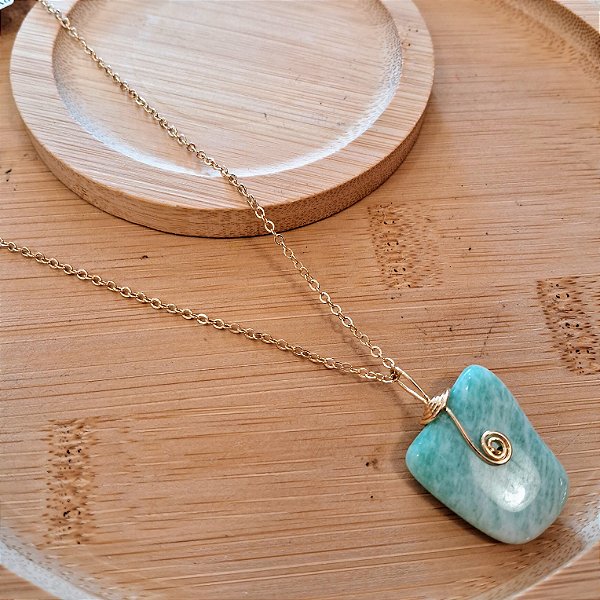 Colar Boho Amazonita - Folheado a Ouro