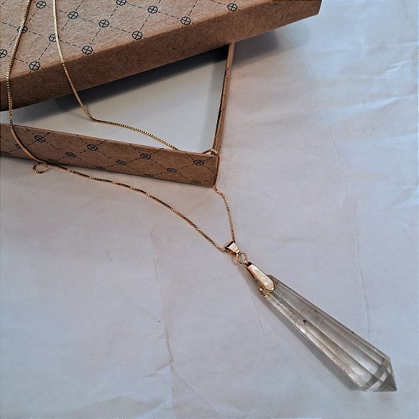 Colar Cristal Multifacetado - Folheado a Ouro