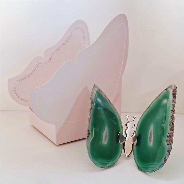 Borboleta Ágata Verde - Prata - Coleção Asas