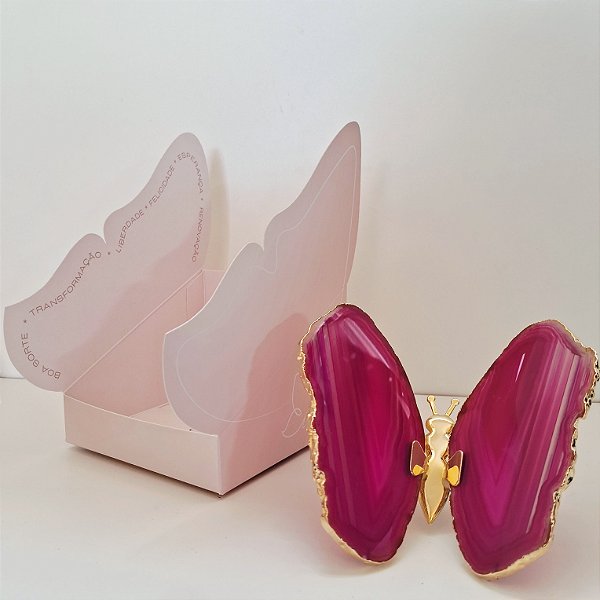 Borboleta Ágata Pink - Borda Dourada - Coleção Asas