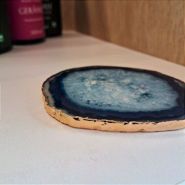 Porta Copo Chapa Ágata Azul Borda Dourada Unitário