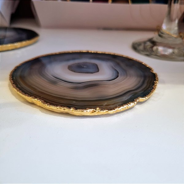 Porta Copo Chapa Ágata Cinza Borda Dourada Unitário