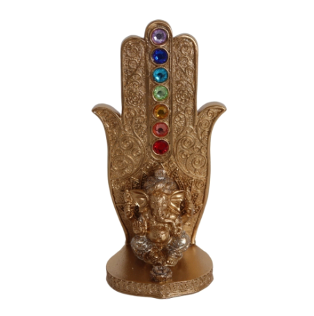 Incensário Mão Hamsá e Ganesha - Com Strass