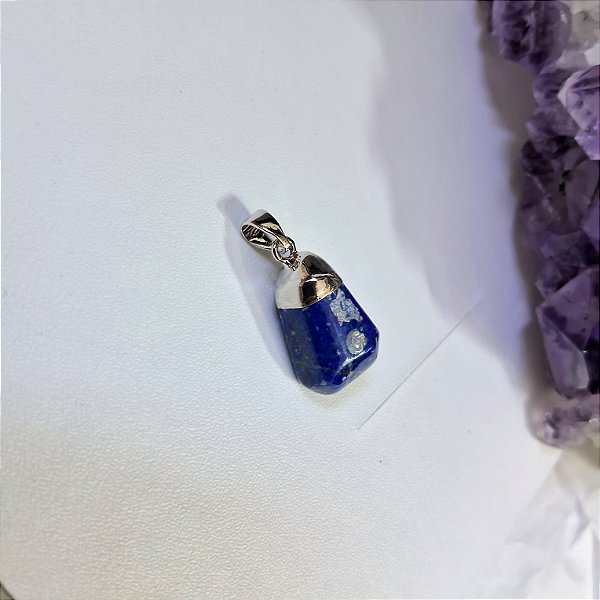 Pingente Lapis Lazuli Rolado - Ródio Branco