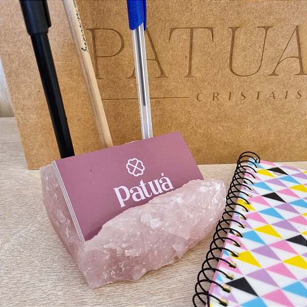 Porta Cartão de Visita e Caneta Quartzo Rosa