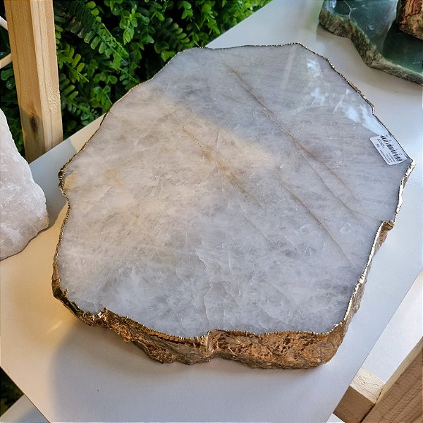 CHAPA GROSSA QUARTZO BRANCO G BORDA DOURADA