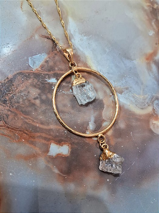 Colar Aro Cristal de Quartzo Bruto - Folheado a Ouro