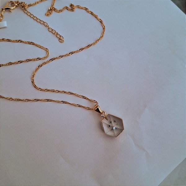 Colar Ponta Cristal de Quartzo Bruto - Folheado a Ouro