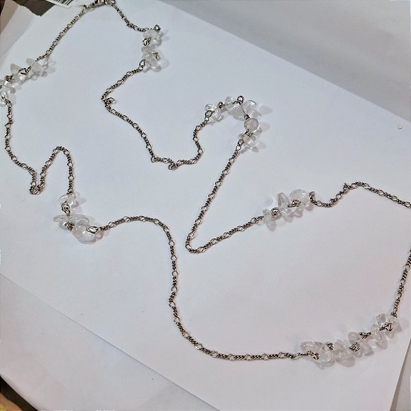 Colar Longo 70cm Cristais Brutos - Ródio Branco