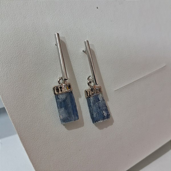 Brinco Cianita Azul - Ródio Branco