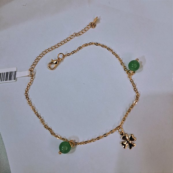 Pulseira Trevo Quartzo Verde - Folheado a Ouro
