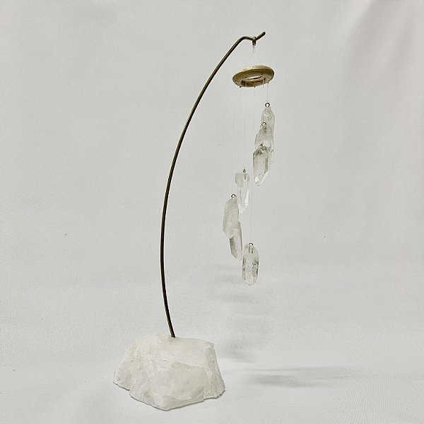 Mobile de Mesa - Sino dos Ventos - Cristal de Quartzo - Base de Quartzo Branco