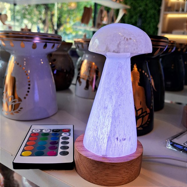 Luminária Cogumelo Selenita Branca - 12cm
