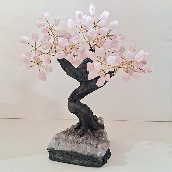 Árvore Quartzo Rosa - Base Ametista - 24 Galhos