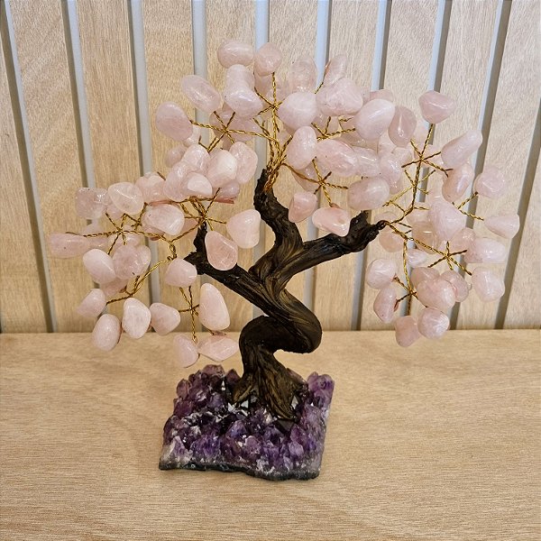 Árvore Quartzo Rosa - Base Ametista - 24 Galhos