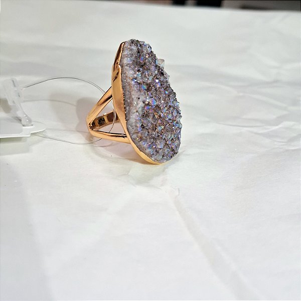 Anel Quartzo Titânio Tamanho 20 - Folheado a Ouro