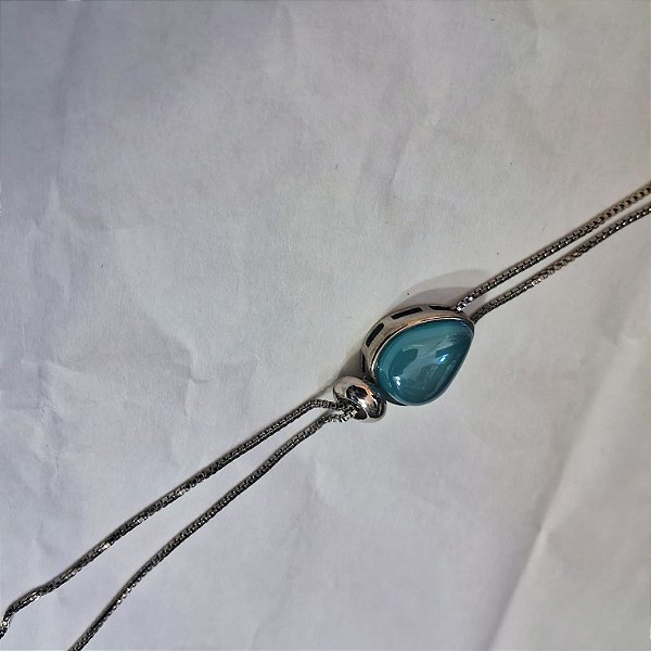 Colar Gravata Gota Cristal Perolado - Ródio Branco