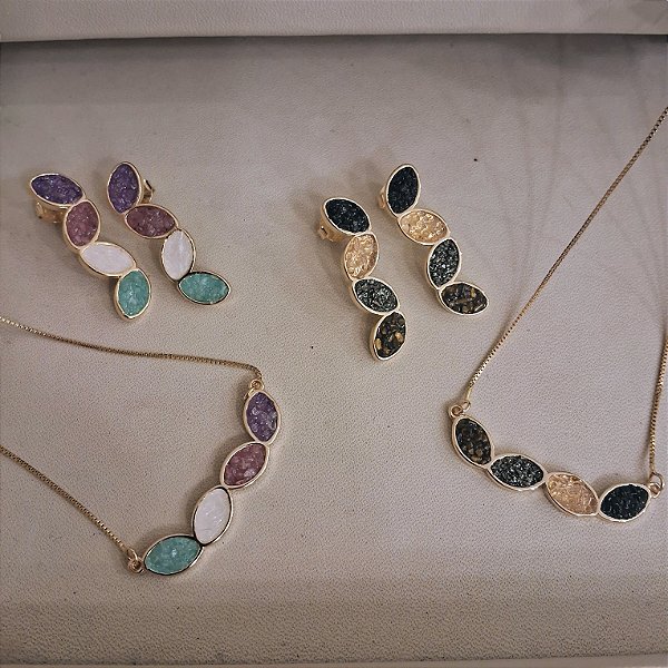 Conjunto Gotas Fragmentos - Folheado a Ouro