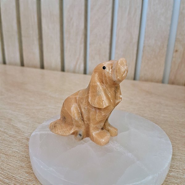 Mini Estatueta Cachorro Calcita Laranja