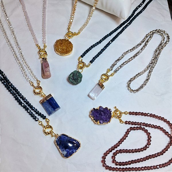 Choker Rondelle com Pingente Cristais  - Folheado a Ouro