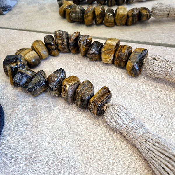 Colar de Mesa Olho de Tigre - Pedra Rolada Curto
