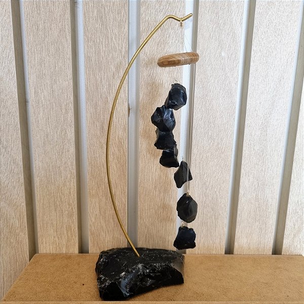 Móbile de Mesa - Sino dos Ventos - Obsidiana Negra - Base Obsidiana Negra