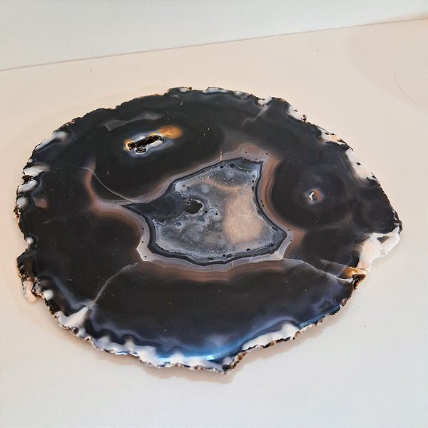 Chapa Ágata Preta e Cinza - Borda Bruta