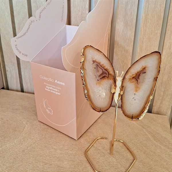 Borboleta Ágata Marrom - Base Dourada - Base de Ferro