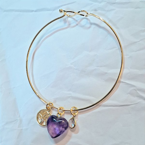 Pulseira Aro Árvore da Vida Coração Ametista - Infinito - Folheado a Ouro